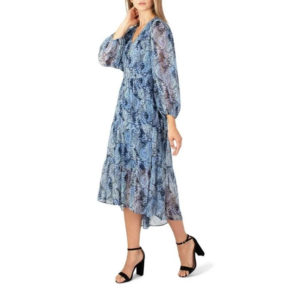Joie Paisley Maxi Dress XL Blue Wedding Guest Chiffon Summer Peasant